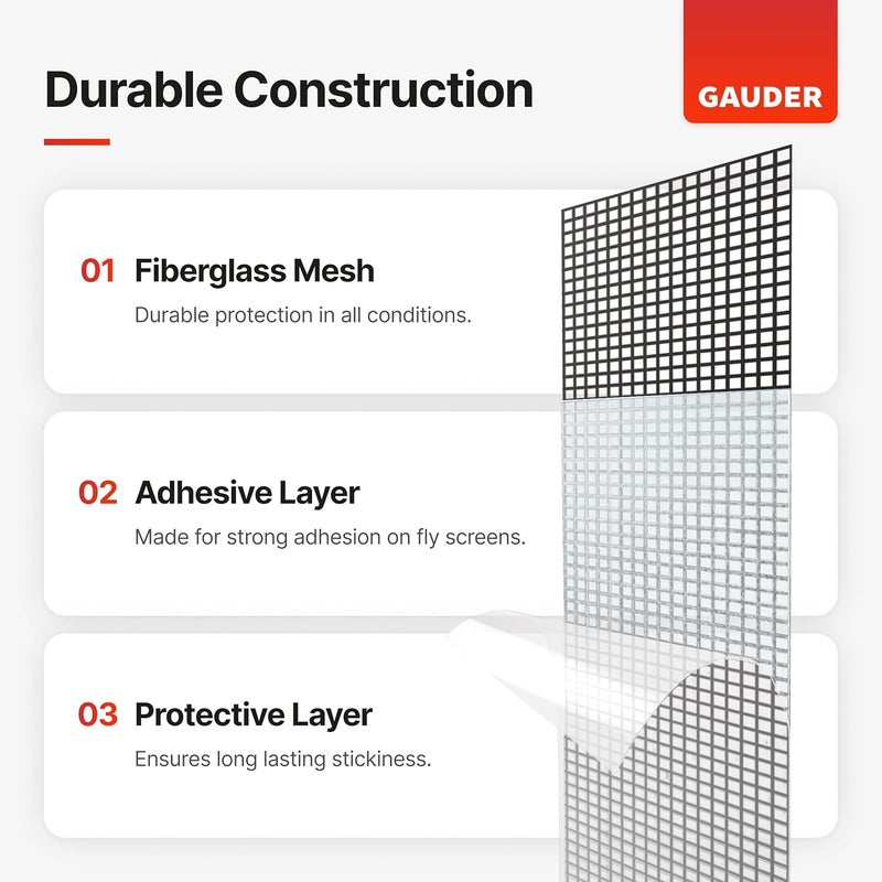 GAUDER Fly Screen Repair Tape - Insect Screen Repair Set Made from Fiberglass Self-Adhesive - Patch for Door, Porch Door and Window (3.3 ft x 2 inches - Black) - Image 3